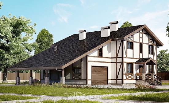 250-002-Л Проект двухэтажного дома с мансардой, гараж, просторный загородный дом из кирпича Кулебаки | Проекты домов от House Expert