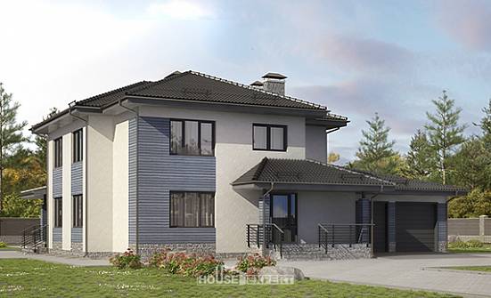 340-005-П Проект двухэтажного дома и гаражом, огромный домик из поризованных блоков Балахна | Проекты домов от House Expert