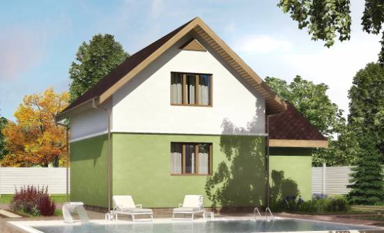 120-002-П Проект двухэтажного дома с мансардой, гараж, бюджетный домик из бризолита Бор | Проекты домов от House Expert