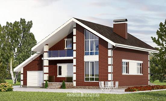 180-001-Л Проект двухэтажного дома с мансардой и гаражом, компактный домик из блока Кулебаки | Проекты домов от House Expert