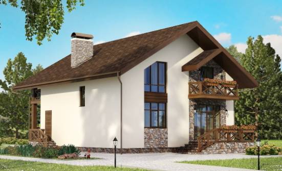 155-001-П Проект двухэтажного дома мансардой, гараж, доступный домик из керамзитобетонных блоков Арзамас | Проекты домов от House Expert