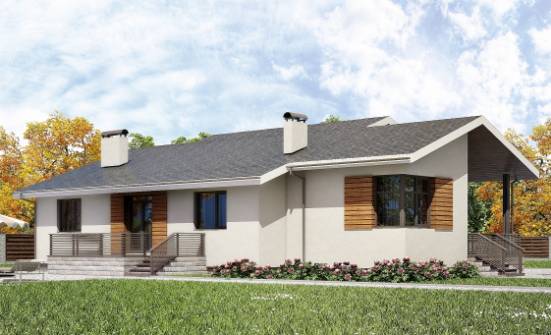 135-002-П Проект одноэтажного дома и гаражом, бюджетный коттедж из теплоблока Саров | Проекты домов от House Expert