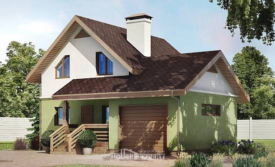 120-002-П Проект двухэтажного дома с мансардой, гараж, бюджетный домик из бризолита Бор | Проекты домов от House Expert
