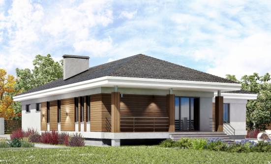 165-001-П Проект одноэтажного дома и гаражом, современный загородный дом из поризованных блоков Выкса | Проекты домов от House Expert