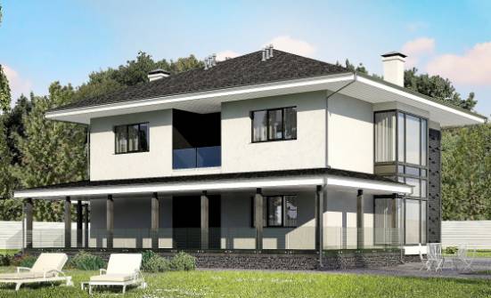 245-002-П Проект двухэтажного дома и гаражом, средний дом из поризованных блоков Лысково | Проекты домов от House Expert