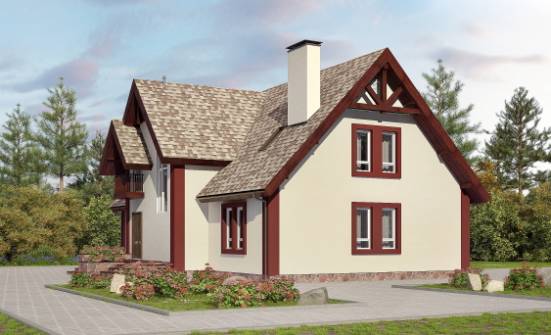 300-008-Л Проект двухэтажного дома с мансардой и гаражом, уютный дом из газобетона Городец | Проекты домов от House Expert