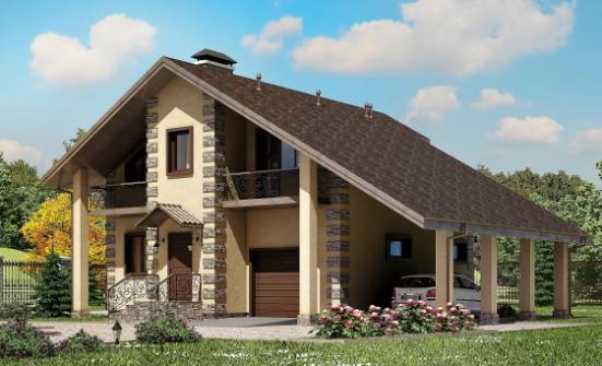 150-003-П Проект двухэтажного дома с мансардой и гаражом, компактный загородный дом из блока Арзамас | Проекты домов от House Expert
