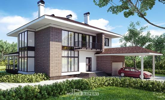 340-001-П Проект двухэтажного дома, гараж, большой загородный дом из кирпича Дзержинск | Проекты домов от House Expert