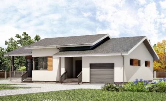 135-002-П Проект одноэтажного дома и гаражом, бюджетный коттедж из теплоблока Саров | Проекты домов от House Expert