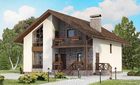 155-001-П Проект двухэтажного дома мансардой, гараж, доступный домик из керамзитобетонных блоков Арзамас | Проекты домов от House Expert