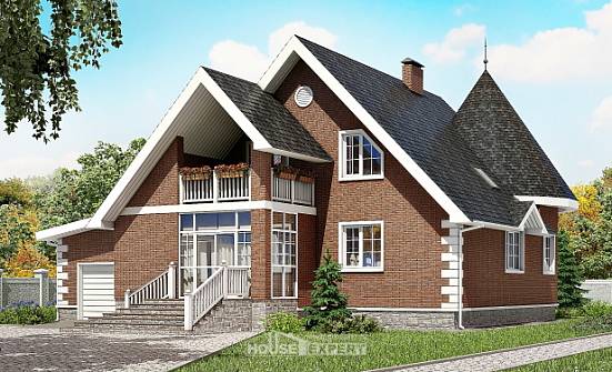 220-002-Л Проект двухэтажного дома мансардой, гараж, средний загородный дом из поризованных блоков Бор | Проекты домов от House Expert