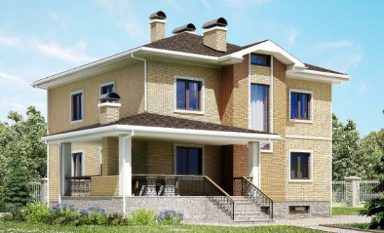 350-002-Л Проект трехэтажного дома, гараж, классический коттедж из кирпича Саров | Проекты домов от House Expert