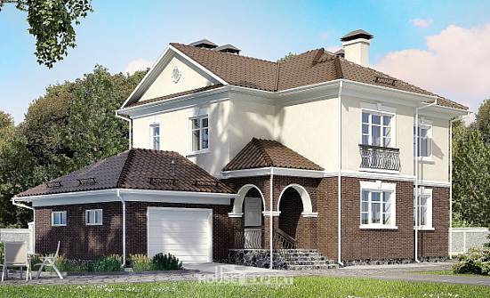 190-002-Л Проект двухэтажного дома и гаражом, средний коттедж из пеноблока Заволжье | Проекты домов от House Expert