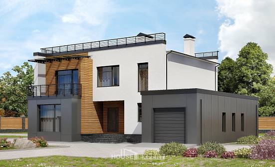 260-002-П Проект двухэтажного дома и гаражом, современный коттедж из поризованных блоков Выкса | Проекты домов от House Expert