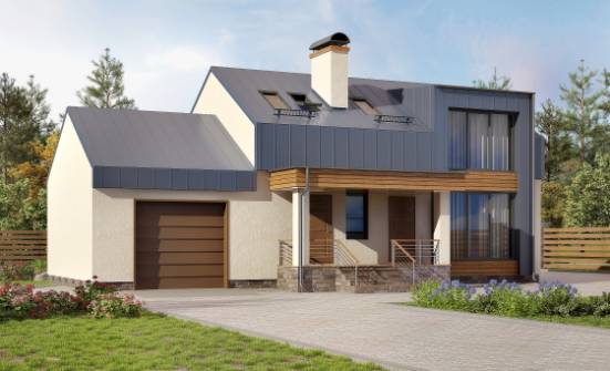 150-015-П Проект двухэтажного дома с мансардой, гараж, классический загородный дом из бризолита Городец | Проекты домов от House Expert
