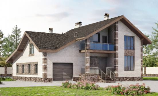 245-005-П Проект двухэтажного дома мансардой и гаражом, средний домик из пеноблока Арзамас | Проекты домов от House Expert