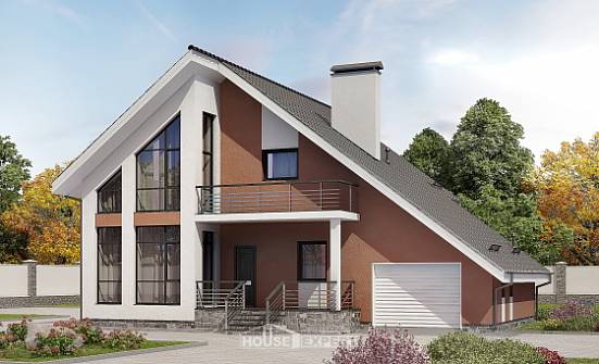 200-007-П Проект двухэтажного дома с мансардой, гараж, простой коттедж из газосиликатных блоков Балахна | Проекты домов от House Expert