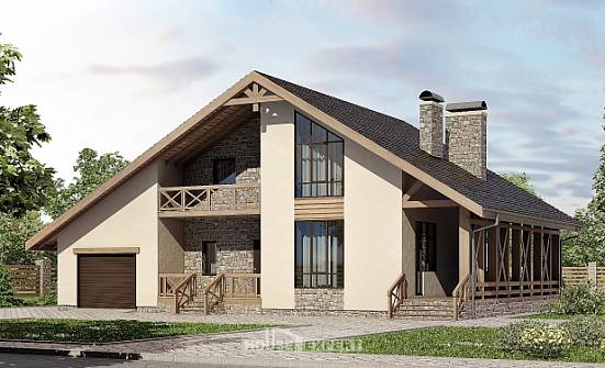 265-001-Л Проект двухэтажного дома с мансардой и гаражом, классический коттедж из газосиликатных блоков Кстово | Проекты домов от House Expert