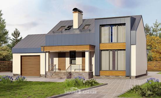150-015-П Проект двухэтажного дома с мансардой, гараж, классический загородный дом из бризолита Городец | Проекты домов от House Expert