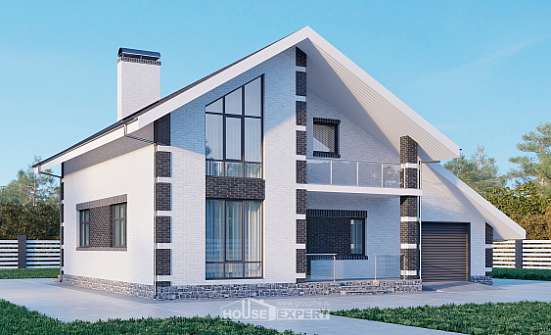 190-008-П Проект двухэтажного дома с мансардным этажом, гараж, средний дом из газобетона Нижний Новгород | Проекты домов от House Expert