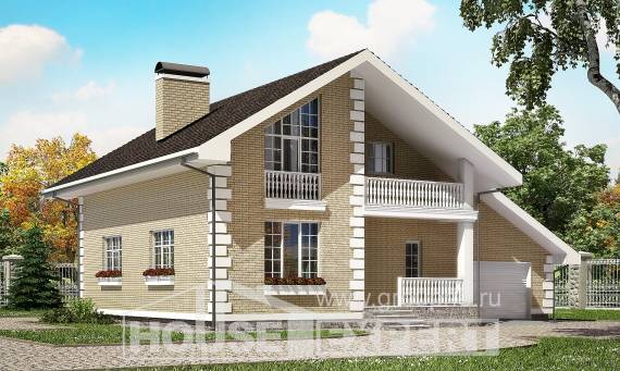 190-005-П Проект двухэтажного дома мансардный этаж и гаражом, средний домик из бризолита, Кстово