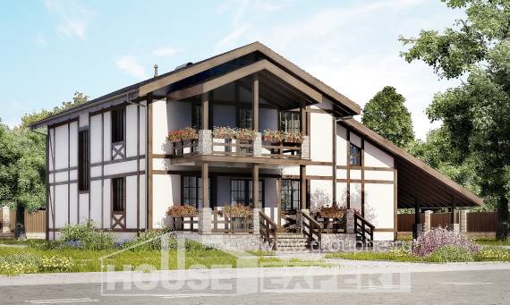 250-002-Л Проект двухэтажного дома с мансардным этажом, гараж, просторный загородный дом из кирпича Саров, House Expert