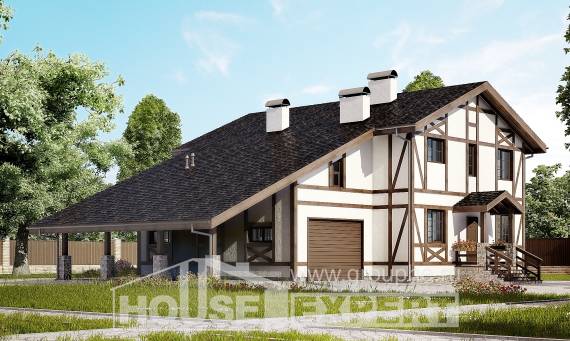 250-002-Л Проект двухэтажного дома мансардный этаж и гаражом, красивый дом из кирпича Выкса, House Expert