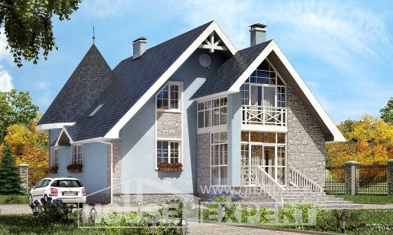 170-003-П Проект двухэтажного дома с мансардой, бюджетный коттедж из твинблока, Саров