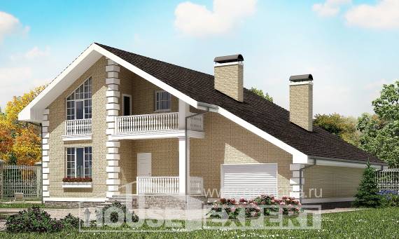 190-005-П Проект двухэтажного дома с мансардой и гаражом, простой коттедж из газосиликатных блоков, Арзамас