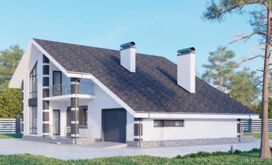 190-008-П Проект двухэтажного дома мансардой, гараж, просторный домик из пеноблока, Балахна