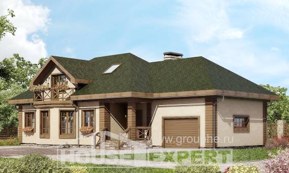180-010-П Проект двухэтажного дома мансардой, гараж, классический коттедж из теплоблока Кстово, House Expert