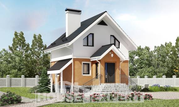 100-005-Л Проект двухэтажного дома с мансардным этажом, небольшой домик из газобетона, Урень