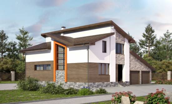 240-004-П Проект двухэтажного дома с мансардным этажом и гаражом, красивый коттедж из блока Бор | Проекты домов от House Expert