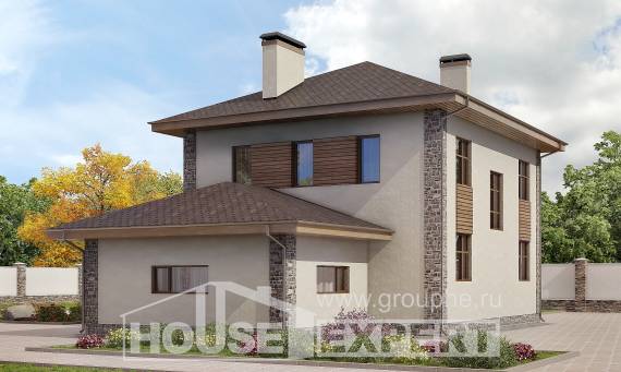 185-004-П Проект двухэтажного дома и гаражом, красивый загородный дом из бризолита, Павлово