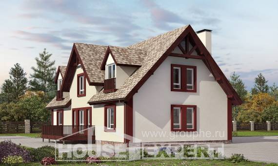 300-008-Л Проект двухэтажного дома с мансардным этажом и гаражом, просторный коттедж из арболита, Богородск