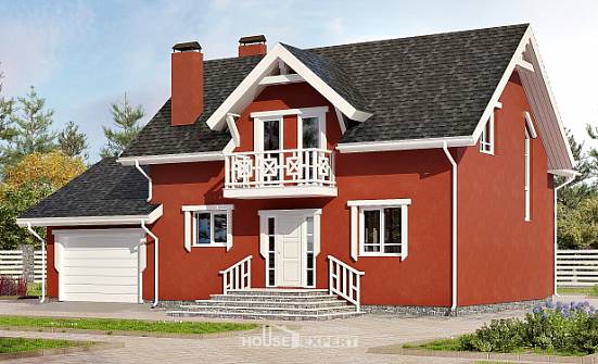 180-013-Л Проект двухэтажного дома мансардный этаж, гараж, доступный домик из теплоблока, Богородск