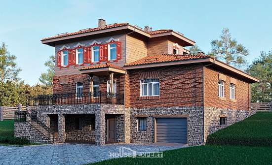 380-002-Л Проект трехэтажного дома, гараж, классический дом из кирпича Урень | Проекты домов от House Expert