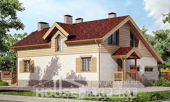 165-002-П Проект двухэтажного дома с мансардным этажом, гараж, простой домик из керамзитобетонных блоков Балахна, House Expert