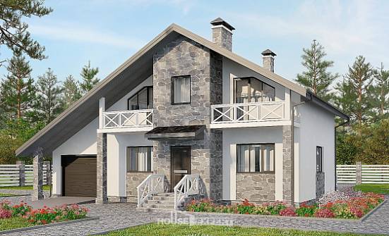 180-017-Л Проект двухэтажного дома с мансардным этажом, гараж, уютный коттедж из арболита, Кулебаки