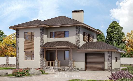 185-004-П Проект двухэтажного дома и гаражом, просторный дом из керамзитобетонных блоков, Кстово