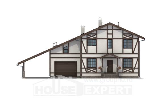 250-002-Л Проект двухэтажного дома с мансардным этажом, гараж, просторный загородный дом из кирпича Выкса, House Expert