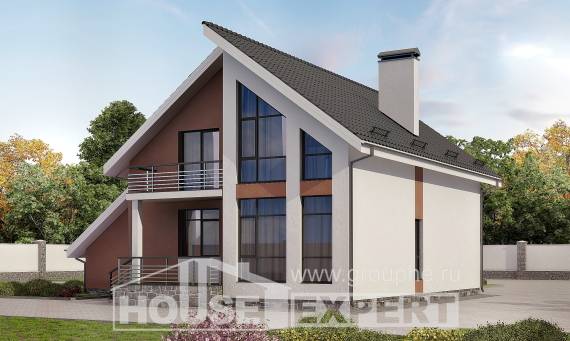 200-007-П Проект двухэтажного дома с мансардой, гараж, средний коттедж из газосиликатных блоков, Саров