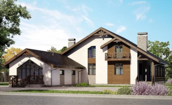 265-001-П Проект двухэтажного дома с мансардой и гаражом, большой коттедж из блока, Лысково