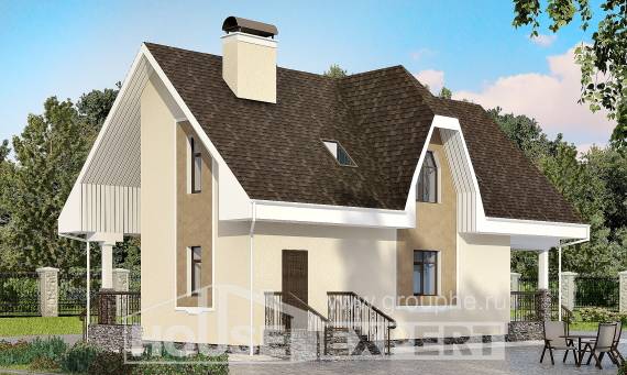 125-001-Л Проект двухэтажного дома мансардой, небольшой дом из газобетона Городец, House Expert