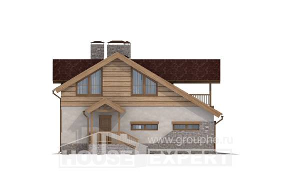 165-002-П Проект двухэтажного дома с мансардой, гараж, классический коттедж из теплоблока Бор, House Expert